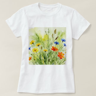 Camiseta Pintura aquarela de flores selvagens e plantas