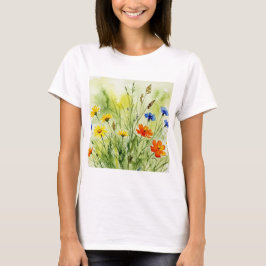 Camiseta Pintura aquarela de flores selvagens e plantas