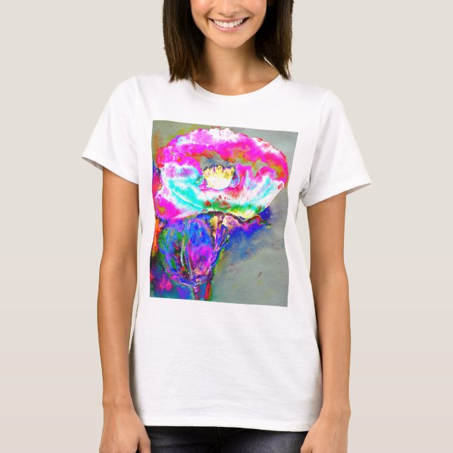 Camiseta Pintura aquosa, cor-de-rosa, abstrato floral (Frente)