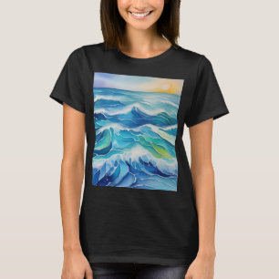 Camiseta Pintura aquosa de ondas azuis