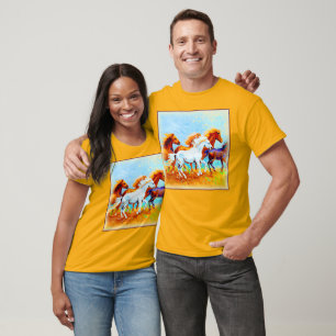 Camiseta Pintura Bela De Cavalos Correntes. Compre agora
