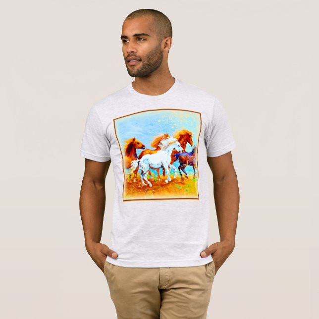 Camiseta Pintura Bela De Cavalos Correntes. Compre agora (Frente Completa)