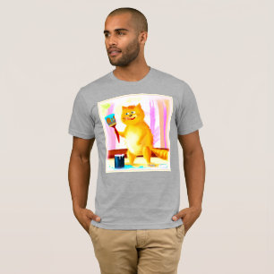 Camiseta Pintura Bela De Um Gato Segurando Um Pincel. Compr