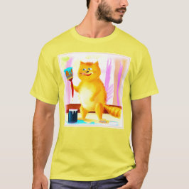 Camiseta Pintura Bela De Um Gato Segurando Um Pincel. Compr