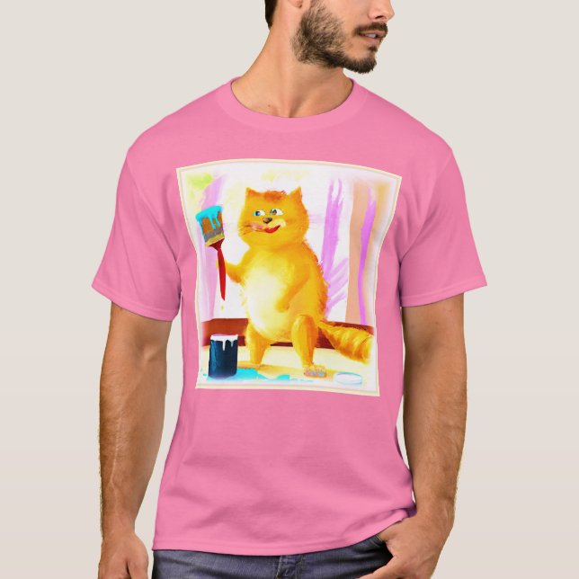 Camiseta Pintura Bela De Um Gato Segurando Um Pincel. Compr (Frente)