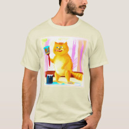 Camiseta Pintura Bela De Um Gato Segurando Um Pincel. Compr