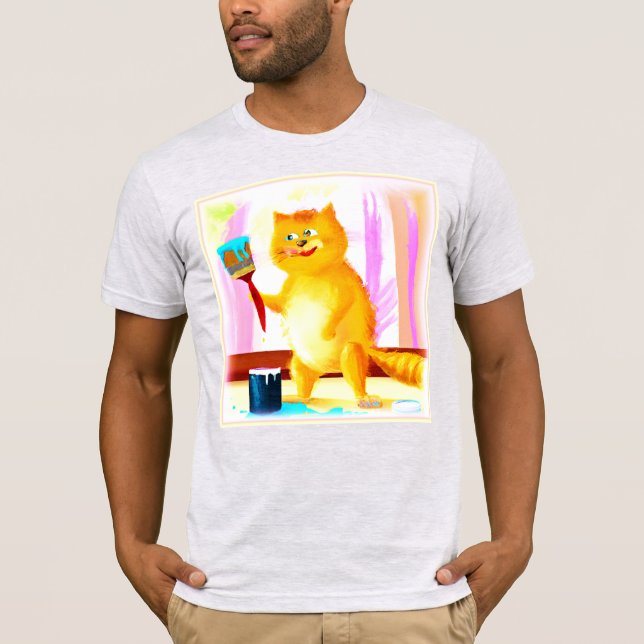 Camiseta Pintura Bela De Um Gato Segurando Um Pincel. Compr (Frente)