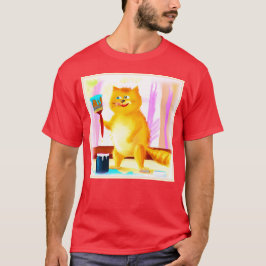 Camiseta Pintura Bela De Um Gato Segurando Um Pincel. Compr