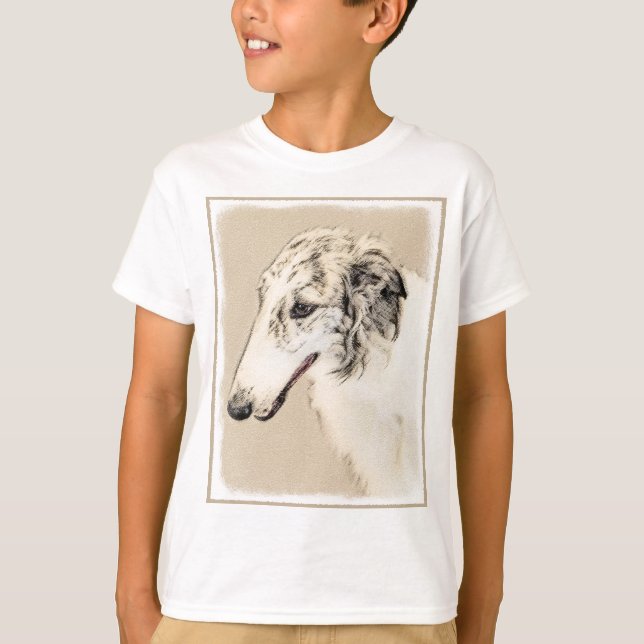 Camiseta Pintura Borzoi (Tigrado Prateado) Arte Original de (Frente)