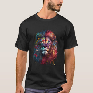 Camiseta Pintura Colorida de Leão Zodiac S Astrológico