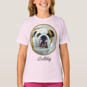 Camiseta Pintura com Bulldog - Camisa-T Cachorro Original B