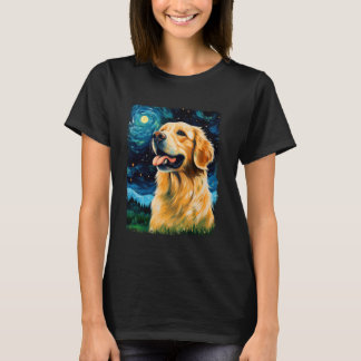 Camiseta Pintura da Noite Estrelada com Cachorro Retriever 