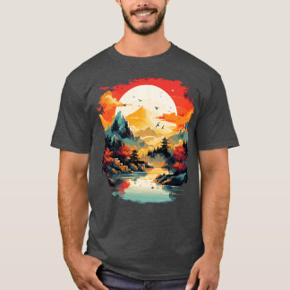 Camiseta Pintura Da Paisagem Asiática