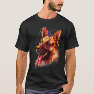 Camiseta Pintura de abertura de German shepherd feliz sorri