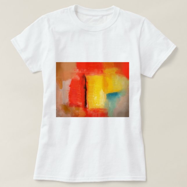 Camiseta Pintura de Abstrato Amarelo Vermelho Moderno (Frente do Design)