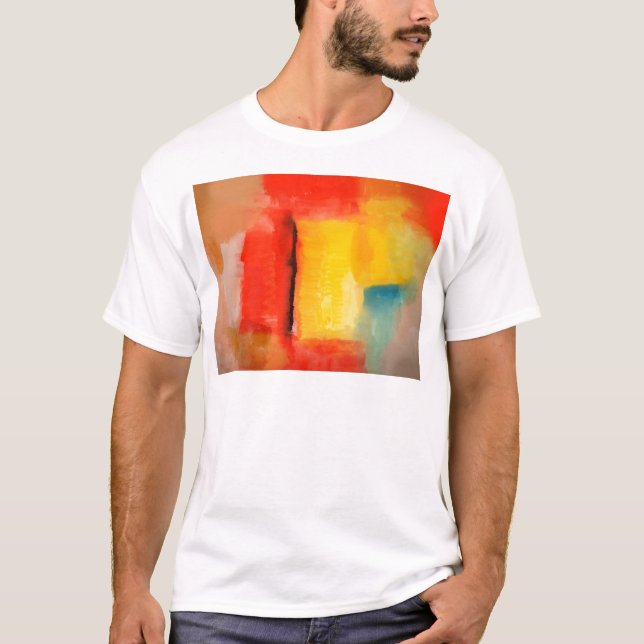 Camiseta Pintura de Abstrato Amarelo Vermelho Moderno (Frente)