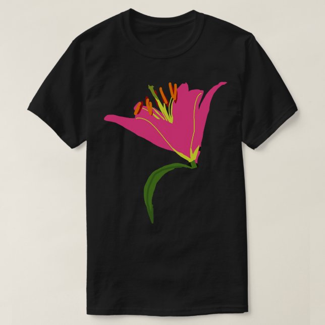 Camiseta Pintura de Abstrato de Flor Lily Stargazer Rosa (Frente do Design)