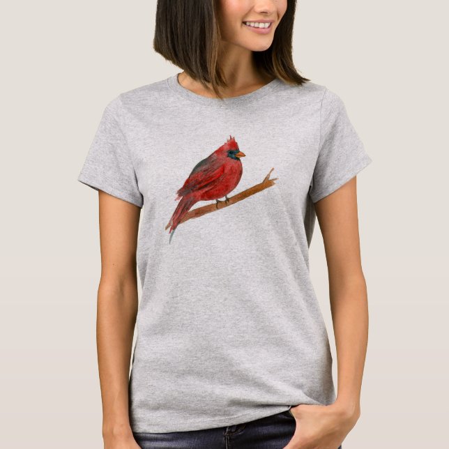 Camiseta Pintura de Aquarela Vermelha Cardinal (Frente)
