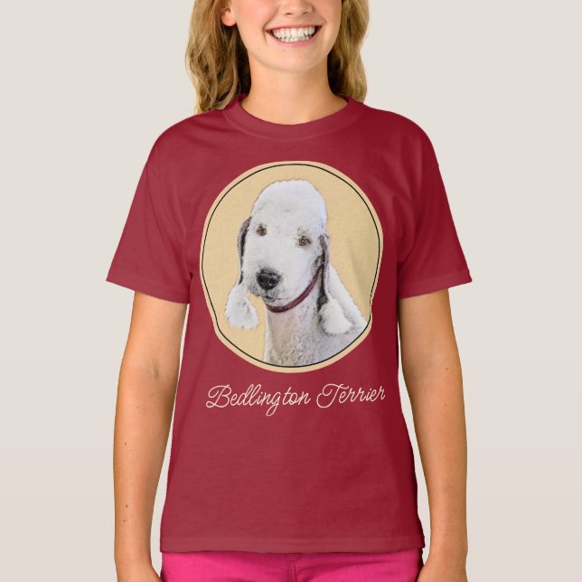 Camiseta Pintura de Bedlington Terrier - Arte de Cão Origin (Frente)