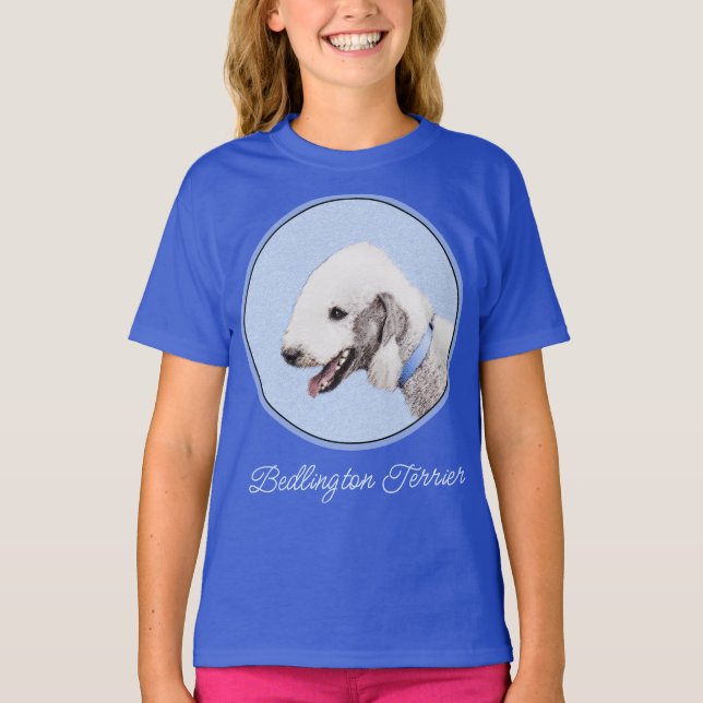 Camiseta Pintura de Bedlington Terrier - Arte de Cão Origin (Frente)