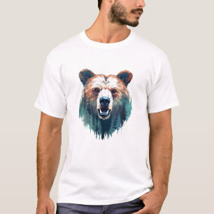 Camiseta Pintura de beleza da vida selvagem com urso pardo