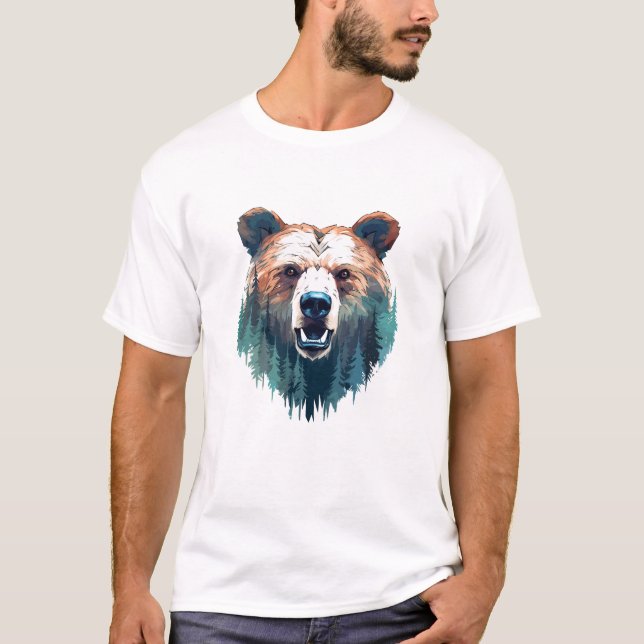Camiseta Pintura de beleza da vida selvagem com urso pardo (Frente)