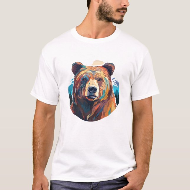 Camiseta Pintura de beleza da vida selvagem com urso pardo (Frente)