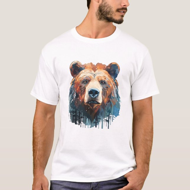 Camiseta Pintura de beleza da vida selvagem com urso pardo (Frente)