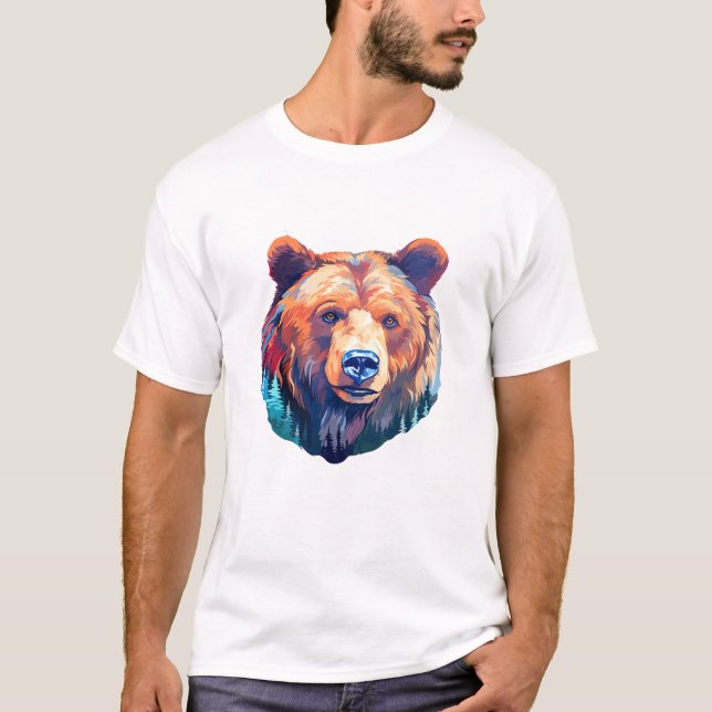Camiseta Pintura de beleza da vida selvagem com urso pardo (Frente)