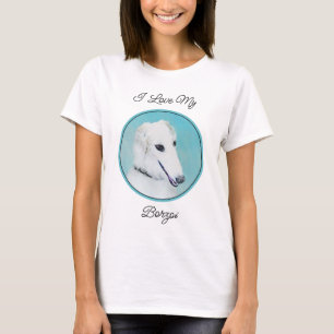 Camiseta Pintura de Borzoi (branca) - Arte de Cachorro Orig