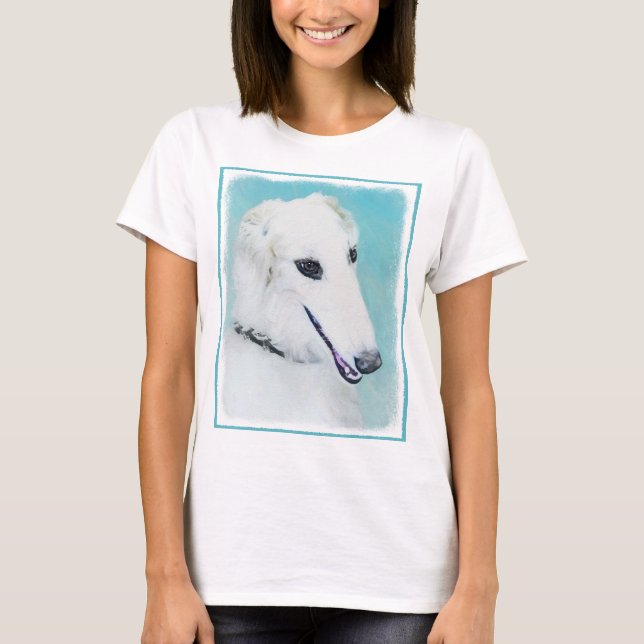 Camiseta Pintura de Borzoi (branca) - Arte de Cão Original  (Frente)