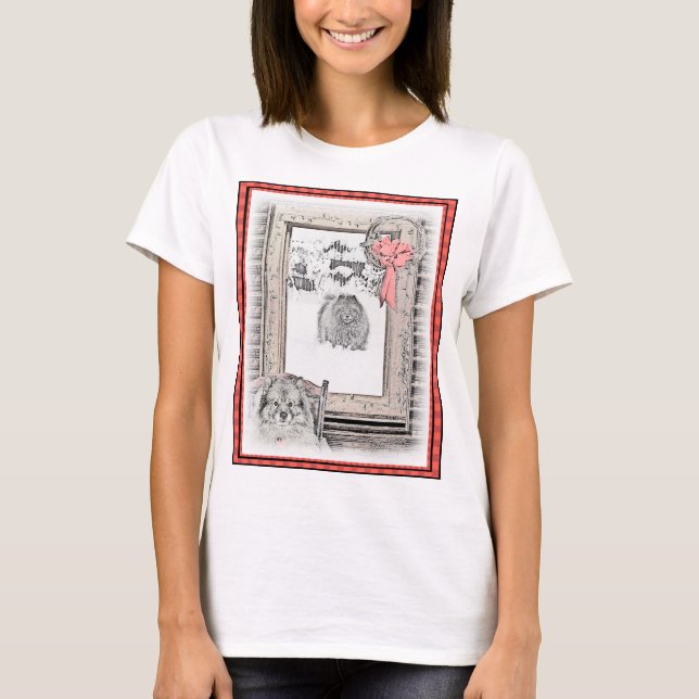 Camiseta Pintura de Cachorro na Janela de Inverno de Kehond (Frente)