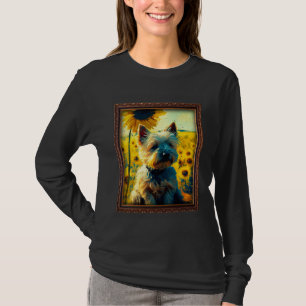 Camiseta Pintura de Cairn Terrier com Girassol Flor Mãe Mul