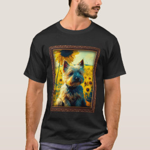 Camiseta Pintura de Cairn Terrier com Girassol Flor Mãe Mul