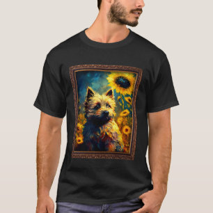 Camiseta Pintura de Cairn Terrier Girassol Flor Mamãe Mulhe
