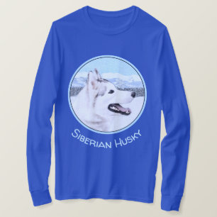 Camiseta Pintura de Cão Siberiana (Prata e Branco)