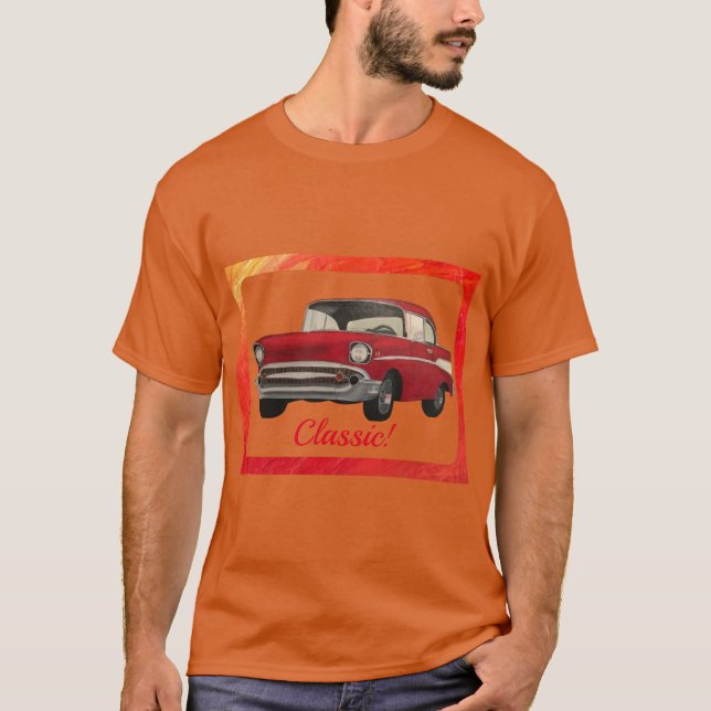 Camiseta Pintura de Carro Vermelho Clássico da Antiga Hora  (Frente)