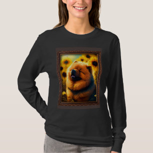 Camiseta Pintura de Chow Chow Flor de Girassol Mãe Mulheres