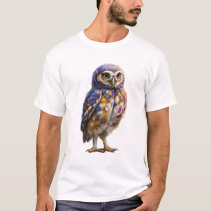 Camiseta Pintura de Coruja Galáctica Vibrante para Homens