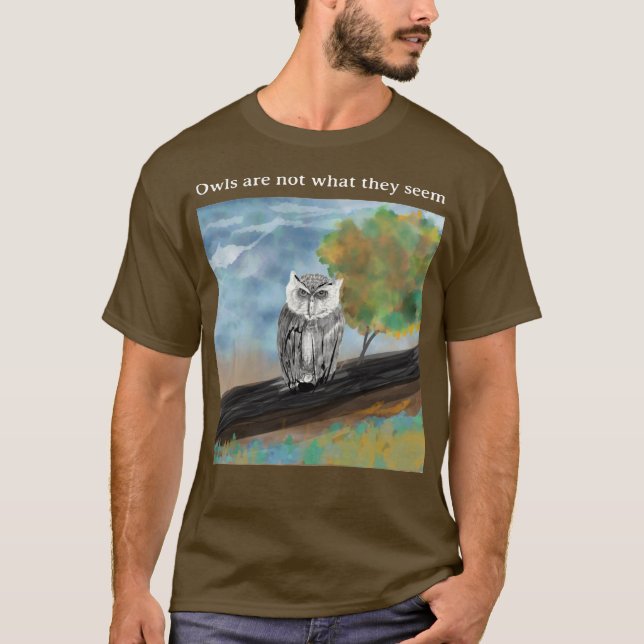 Camiseta Pintura de Coruja Sazonal em Maravilhas da Naturez (Frente)