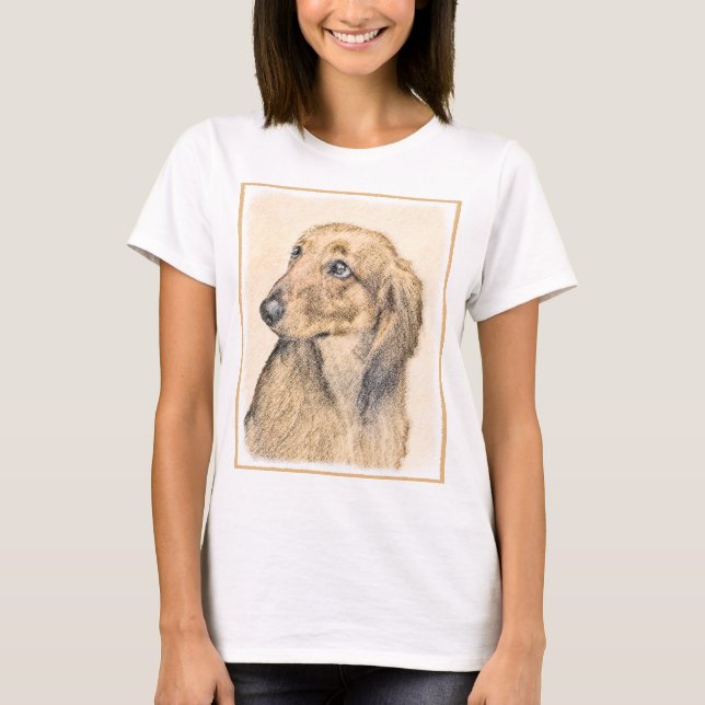 Camiseta Pintura de Dachshund (Longhaired) - Arte de Cão Or (Frente)