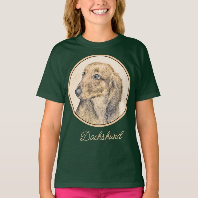 Camiseta Pintura de Dachshund (Longhaired) - Arte de Cão Or (Frente)