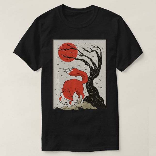 Camiseta Pintura De Estilo Japonês Da Fo, Árvore E Sun Pu (Frente do Design)