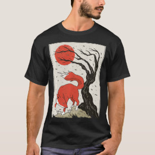 Camiseta Pintura De Estilo Japonês Da Fo, Árvore E Sun Pu