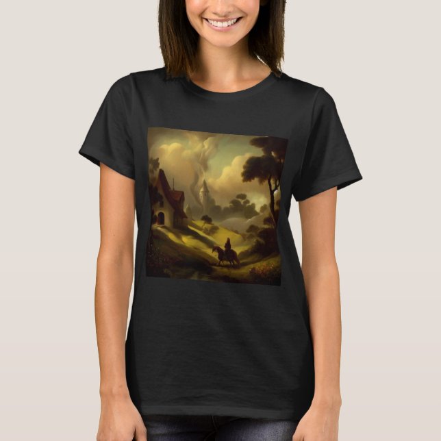 Camiseta Pintura de fantasia 2 - Paisagem medieval (Frente)