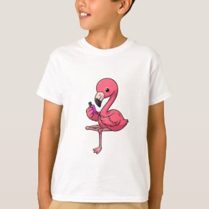 Camiseta Pintura de Flamingo Rosa nas Unhas dos Pés Cartoon