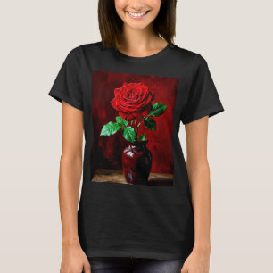 Camiseta Pintura de Flor de Rosa Vermelha