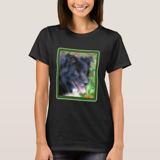 Camiseta Pintura de Foto Collie Dog de Borda Negra (Frente)
