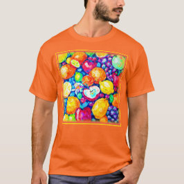 Camiseta Pintura de Frutas de Uvas, Maçãs e Citros. Comprar