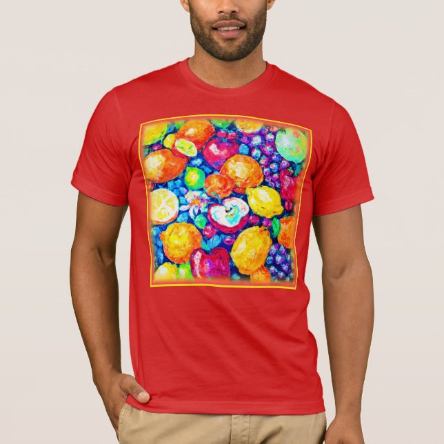 Camiseta Pintura de Frutas de Uvas, Maçãs e Citros. Comprar (Frente)